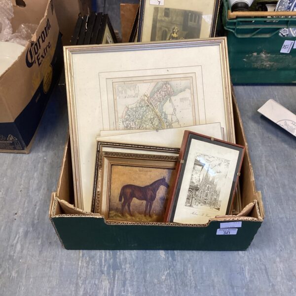 Mixed art and drawings lot with vintage prints and sketches.