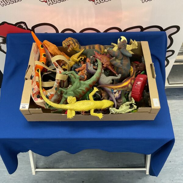 A colourful lot of plastic dinosaur toys for collectors and play.
