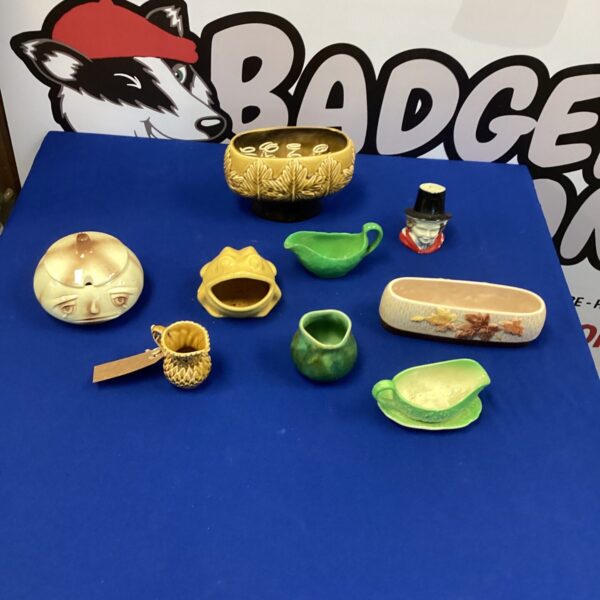 Vintage Sylvac soup bowl and pottery collection on display.