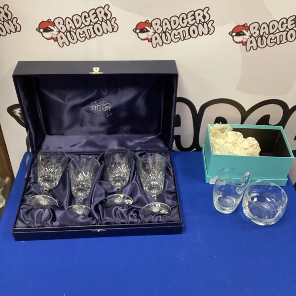 Stuart crystal wine glasses and serveware set in a preparation case.