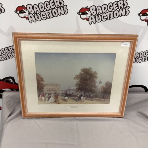 Framed antique print of Rotten Row in Hyde Park, London.