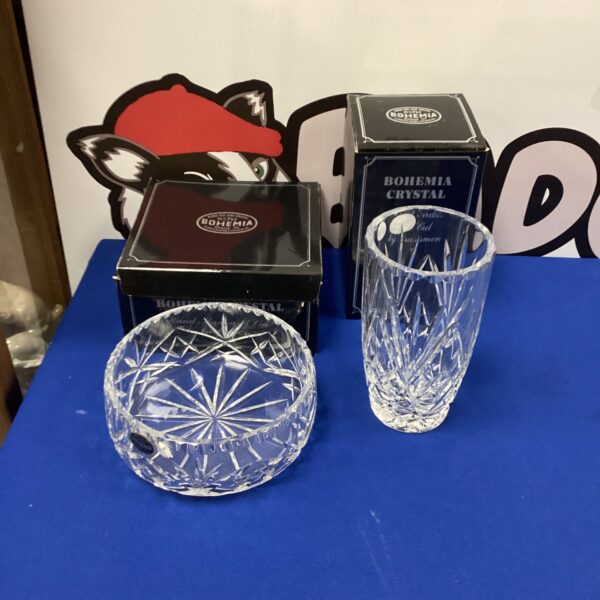 Elegant Bohemia crystal vase with a detailed floral cut pattern.