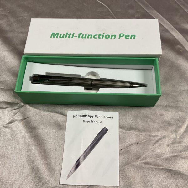 Black spy pen camera with a sleek design.
