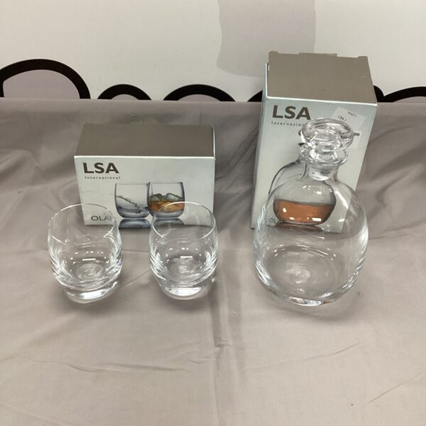 LSA Olaf decanter set with tumblers, modern glassware for spirits.