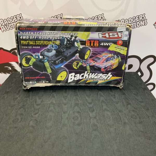 Side view of the used HSP Backwash 1/10 scale RC buggy.