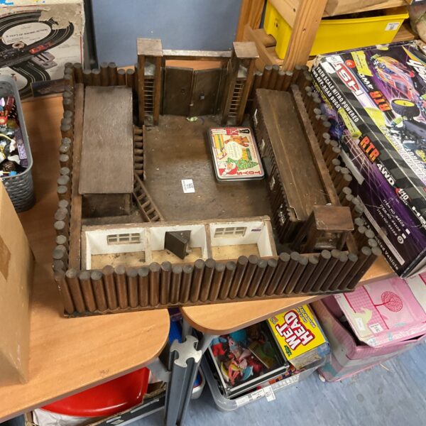 Vintage wooden fort playset for collectors and imaginative play.