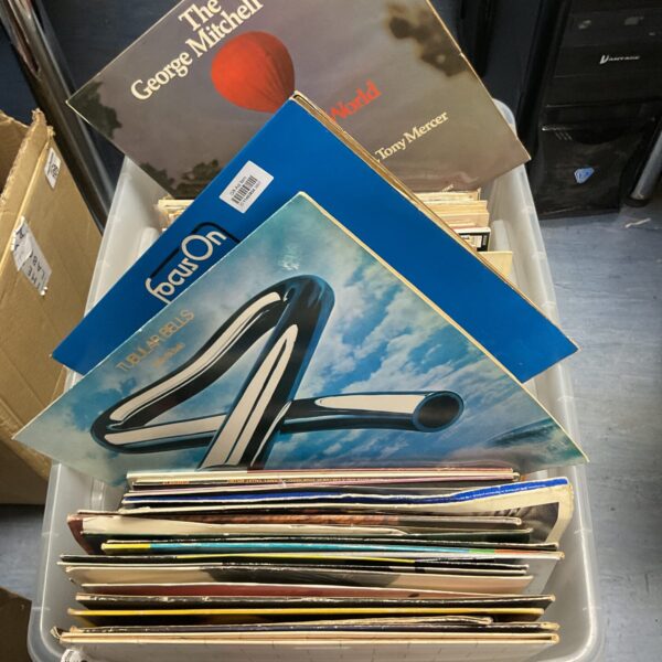 Crate of vintage vinyl records including Pink Floyd and Deep Purple.