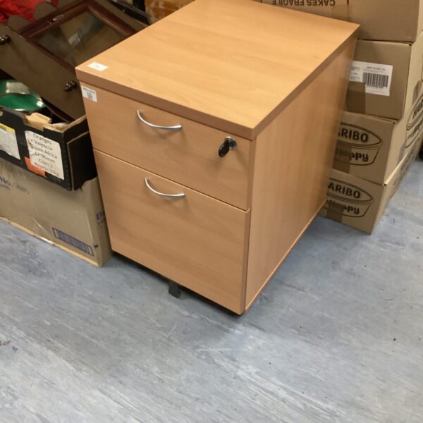 Simple desk pedestal unit with two drawers for office storage.