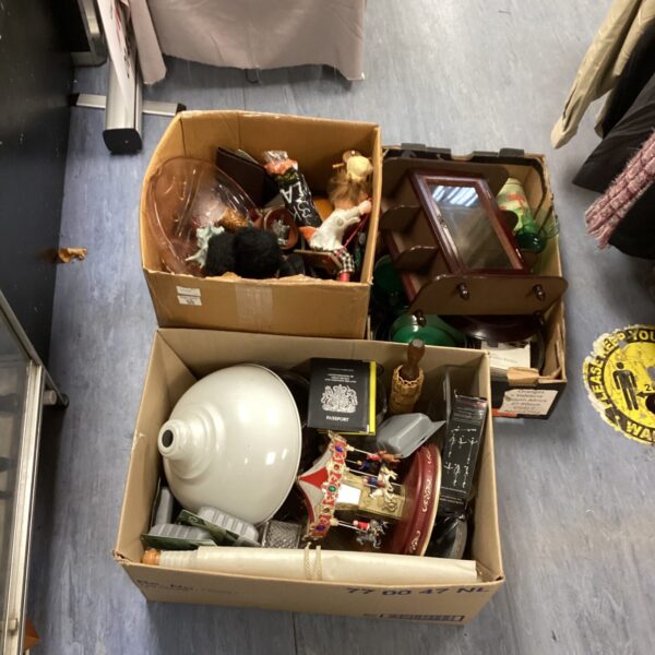 House clearance lot with vintage items and collectibles.