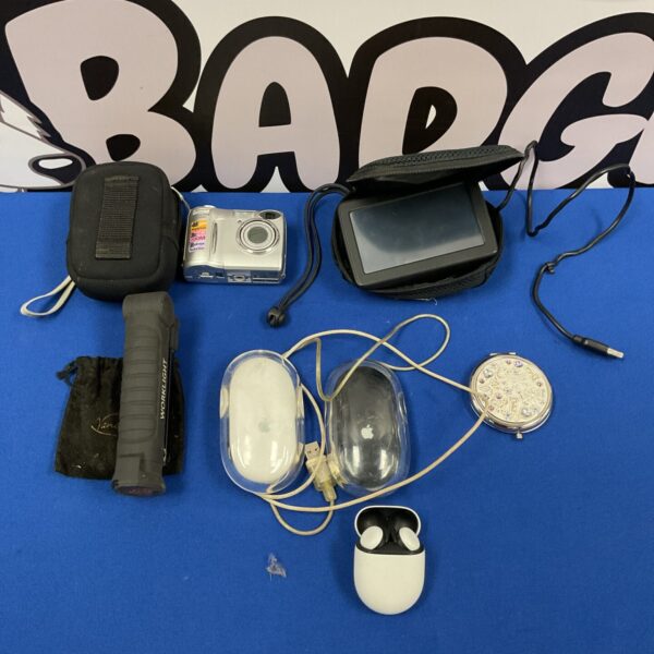 Mixed lot of vintage electronics including Nikon camera and TomTom sat nav.