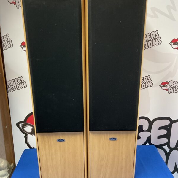 Vintage Eltax floorstanding speakers in a home setting.