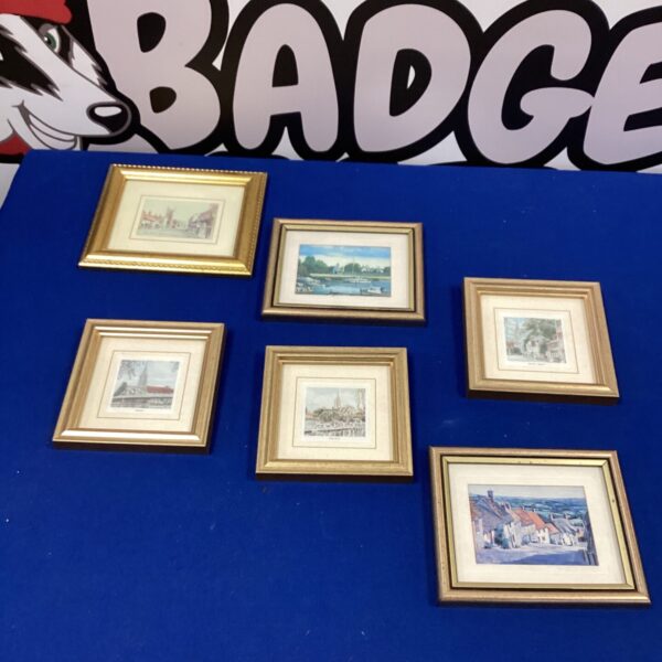Set of six miniature framed prints of Marlow landscape scenes.