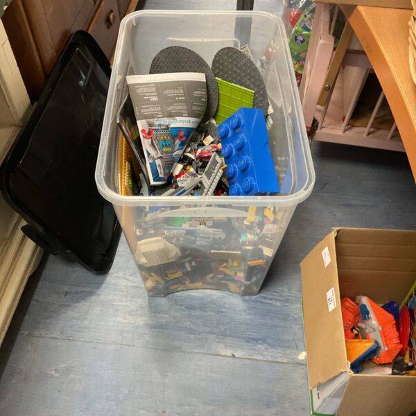Large mixed Lego lot with Star Wars pieces in a storage box.