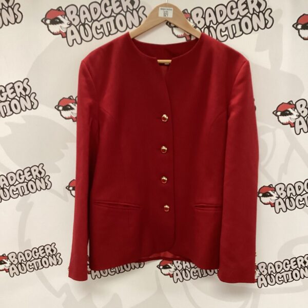 Ladies red jacket size 10, front view.