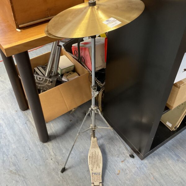 Pulse hi-hat cymbal set with adjustable stand for drumming.