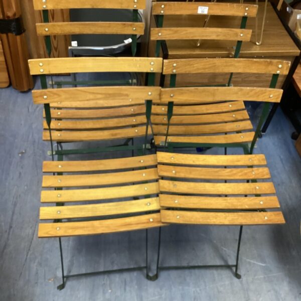 Four folding wooden & metal framed chairs