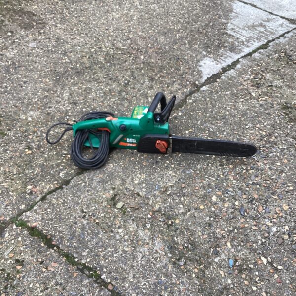 Black and Decker electric chainsaw for garden and DIY use.