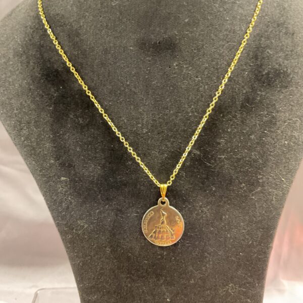 Vintage silver gilt crinoline lady pendant necklace.