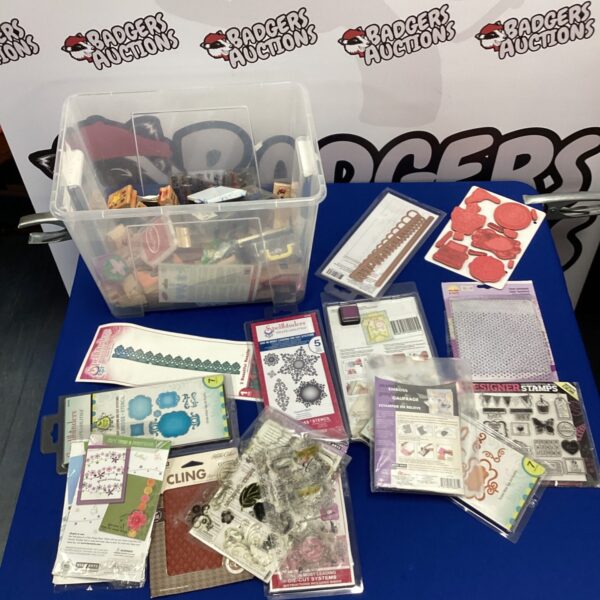 Mixed lot of craft stamps and die cuts for paper crafting.
