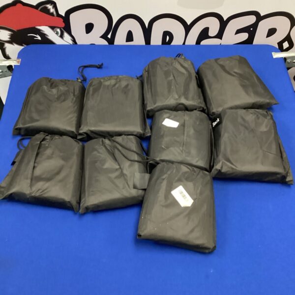Lot of nine black car windscreen covers for vehicle protection.