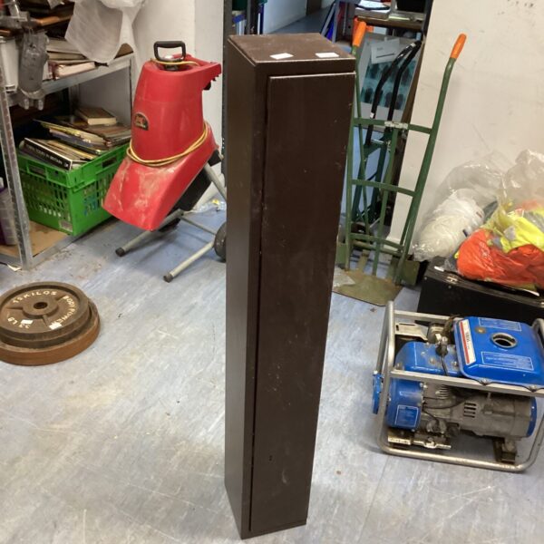 Front view of a small metal gun cabinet.