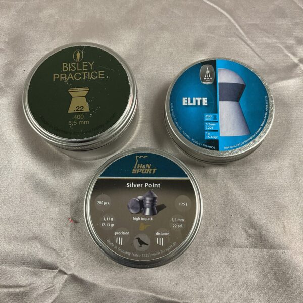 Bisley .22 airgun pellets in a tin, vintage ammunition.