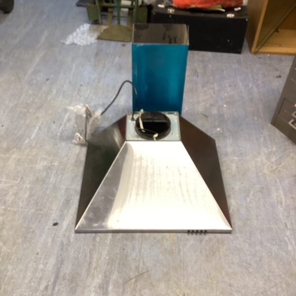 Stainless steel kitchen hood with angled design, ideal for vintage kitchens.