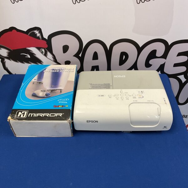Vintage Epson EMP-S5 projector with inflatable speaker system.