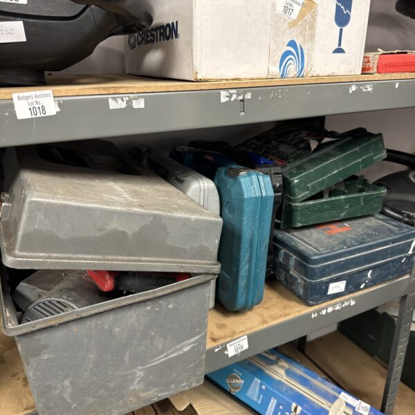 Untested power tool lot with cordless drill and impact driver.