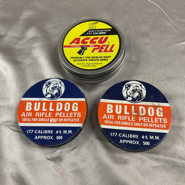 Three tins of .177 calibre Accu airgun pellets for target practice.