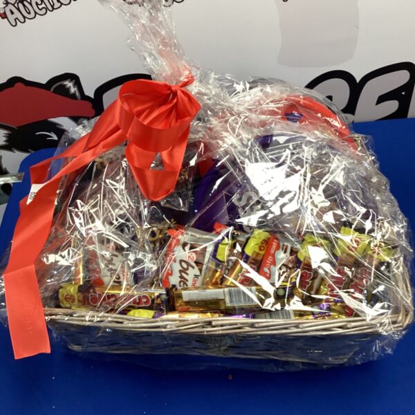 Chocolate gift hamper with Cadbury Heroes and Celebrations selection.