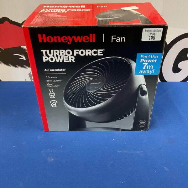 Honeywell Turbo Force air circulator on a pedestal base.