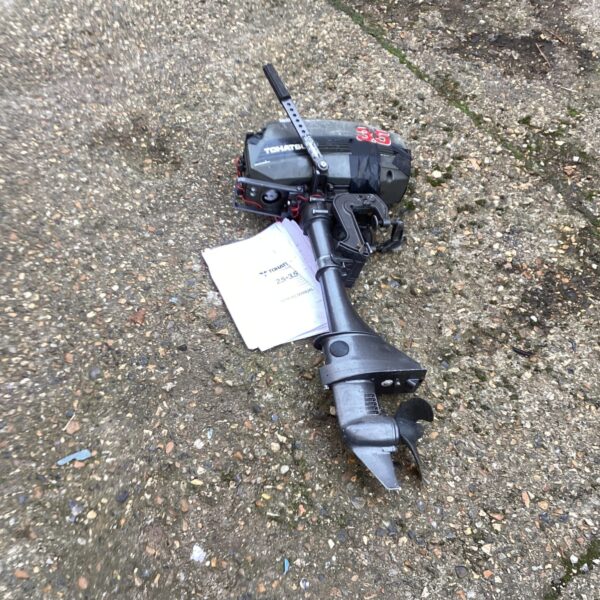 Tohatsu 3.5hp outboard motor for small boats and tenders.