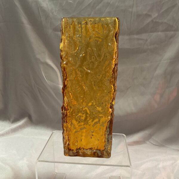 Amber textured Whitefriars style bark vase for vintage décor.