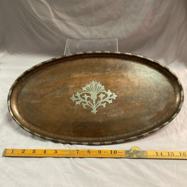 Vintage Hugh Wallis copper tray with Scottish thistle design.