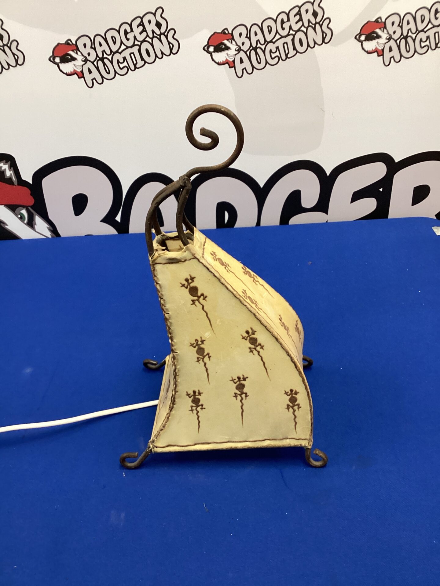 541 Aboriginal hide and roots iron table lamp