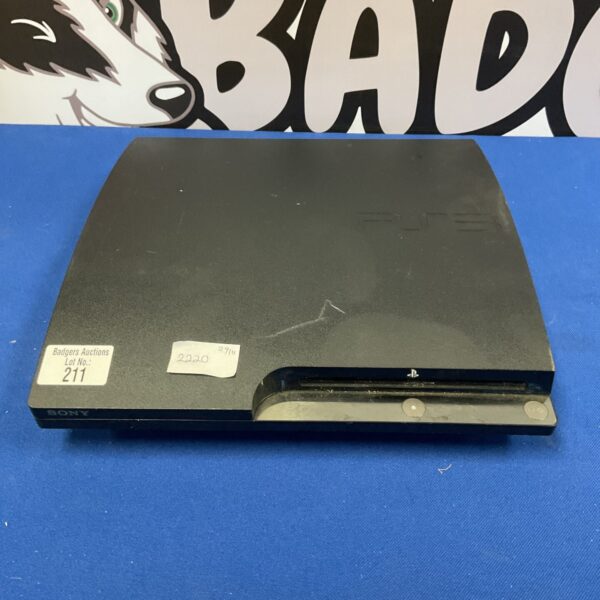 Front view of a black Sony PlayStation 3 console.