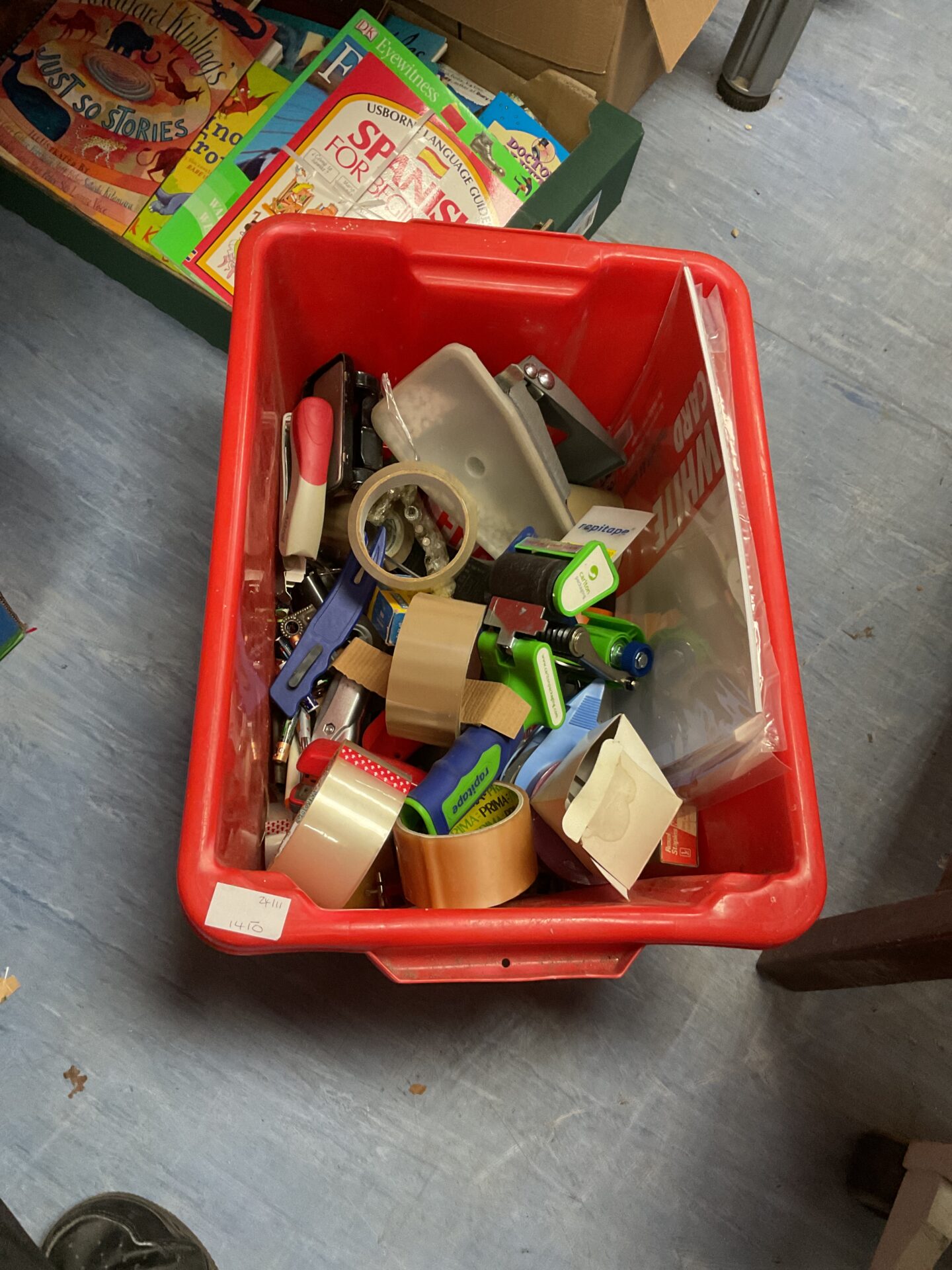 504 Box of sellotapes and stanley knifes