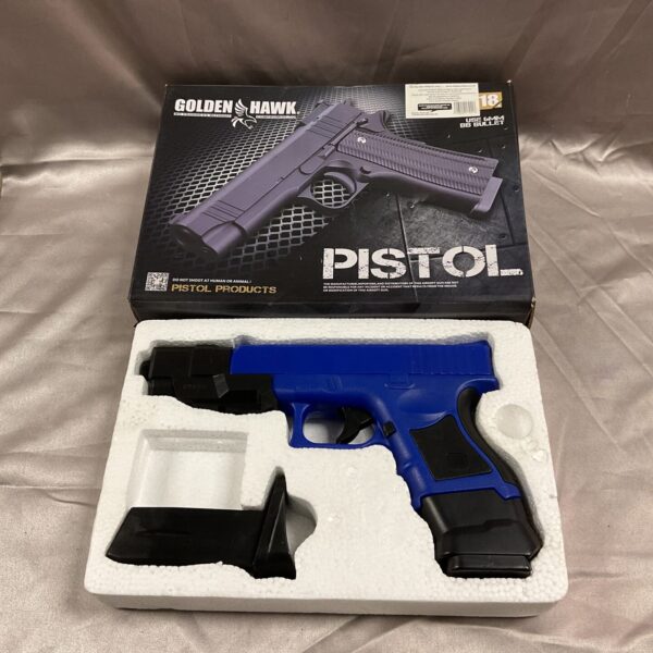 Black Golden Hawk soft air BB pistol in packaging.
