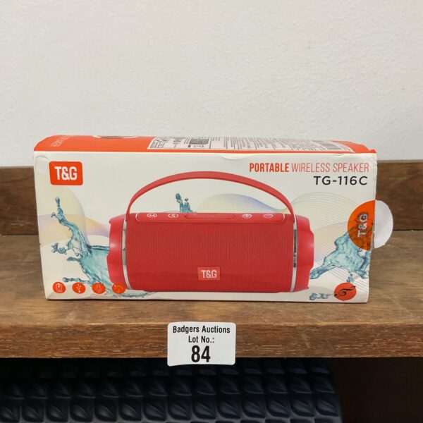 Front view of the T&G portable wireless speaker.