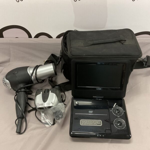 Logik portable DVD player with binoculars and hairdryer in a lot.