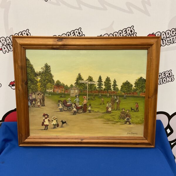 June Simpson painting of West Hyde village scene, early 20th century.
