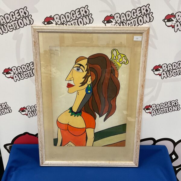 Signed watercolour portrait painting of a chic lady.