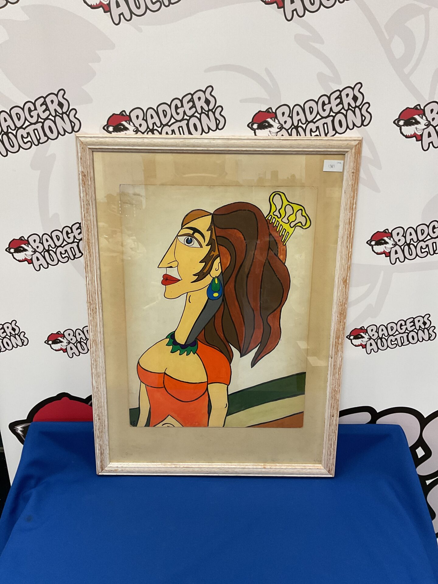 004 signed watercolour portrait of chic lady