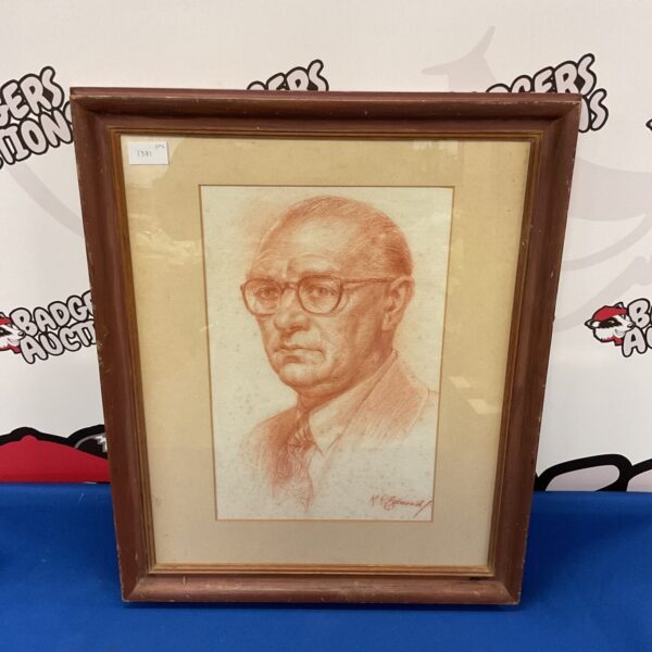 Vintage sanguine chalk portrait by Katherine Rose Edmead of a gentleman.