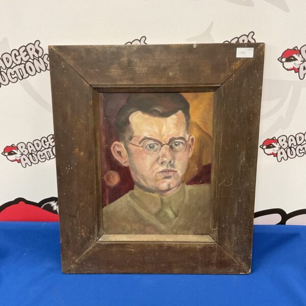 Vintage 1940s oil painting of a man in spectacles.