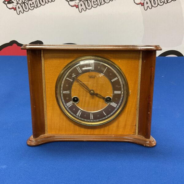 Vintage Smiths Enfield mantle clock with wooden case.