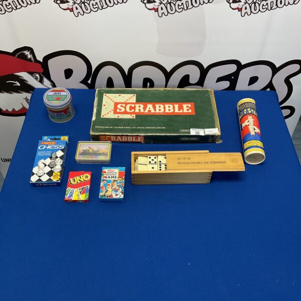 Vintage Scrabble and Pik-A-Styk board games, collectible tabletop entertainment.