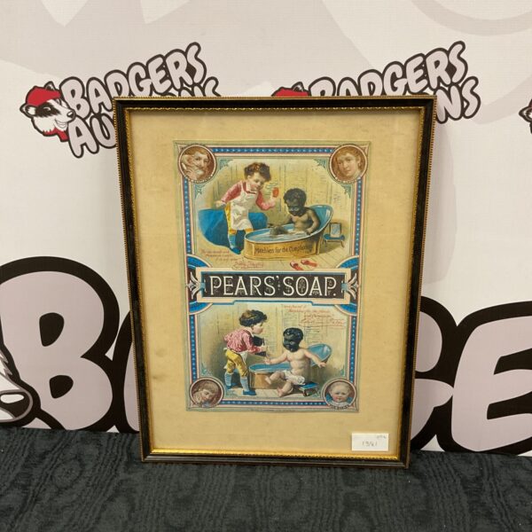 Framed vintage Pears soap advertising print with children illustrations.