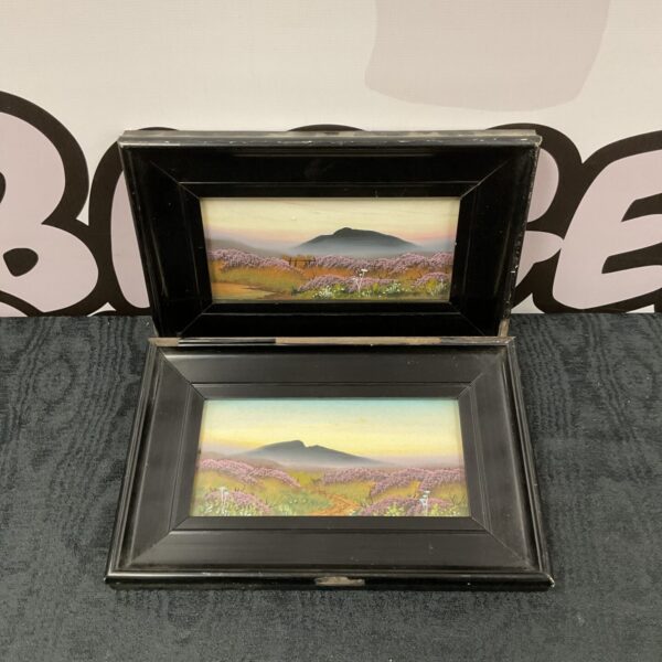 Pair of vintage watercolour paintings depicting Scottish highland moorland.